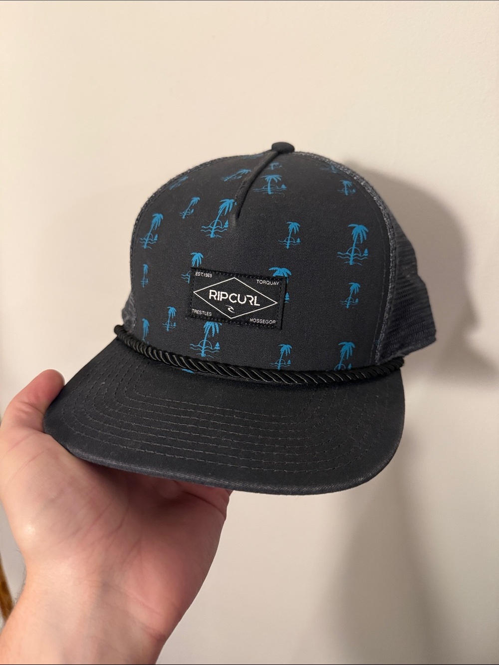Rip Curl Grey Hat with Blue Palm Print Trucker